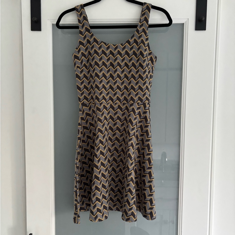 Bar III Gold Fit and Flare Mini Dress Scoop Neck Sleeveless